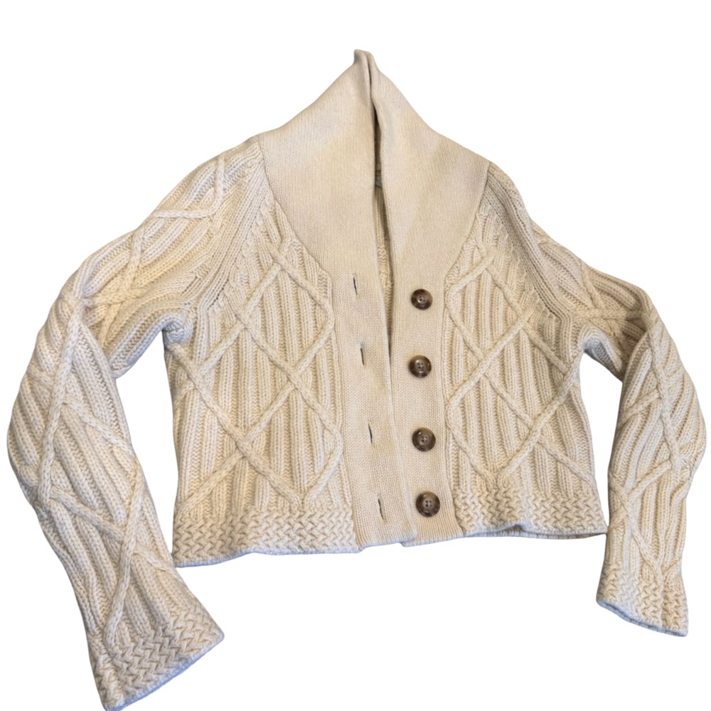 Outerknown Cable Knit Cardigan Sweater Womens S Merino Wool Organic Cotton Cream